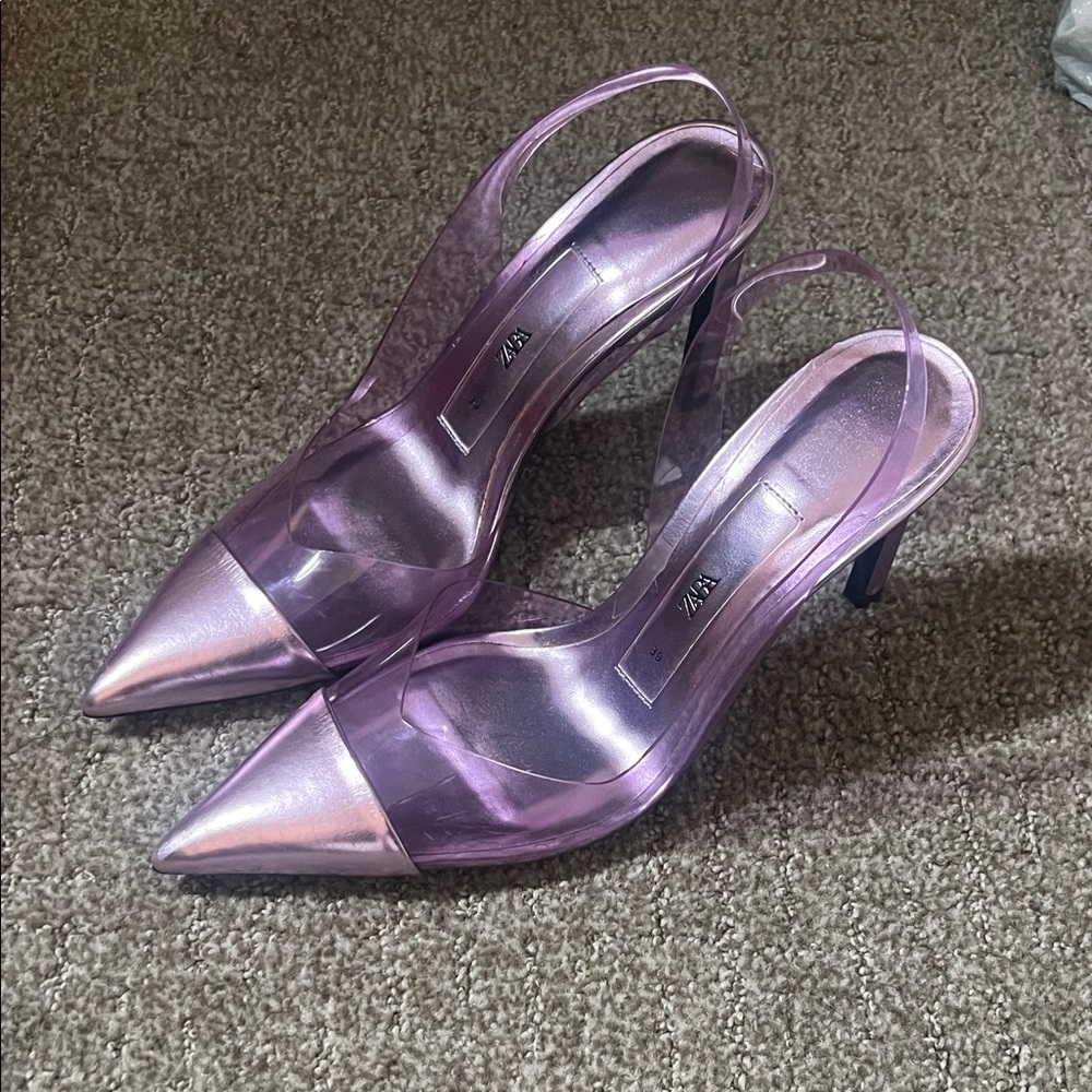 Zara Women's Shiny Purple Slingback Heels